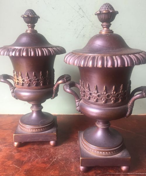 Pair of Early C19th Regency Period Bronze Cassolettes of Campana Form.
