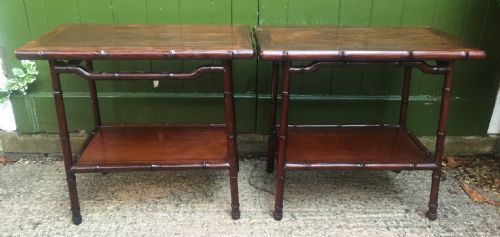 Pair of Early C20th Chinese Carved Hardwood 2-Tier End or Occasional Tables .