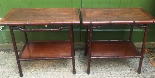 fig 1. Pair of early C20th Chinese carved hardwood 2-tier end or occasional tables .