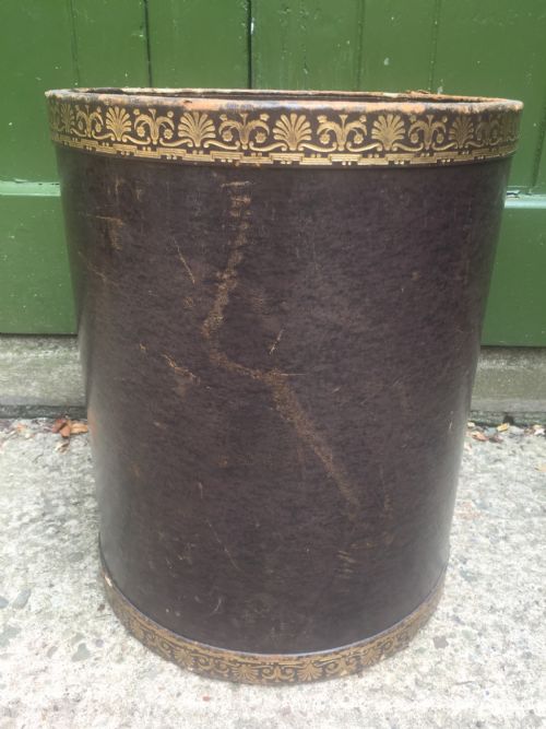 Early C20th Gilt-tooled Leather Waste-paper Bin or Magazine/ Newspaper Tidy.