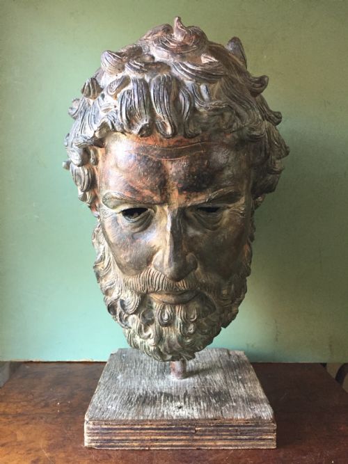 fig 1. Early C20th verdigris bronze bust or head study of a Greek God or Spartan .