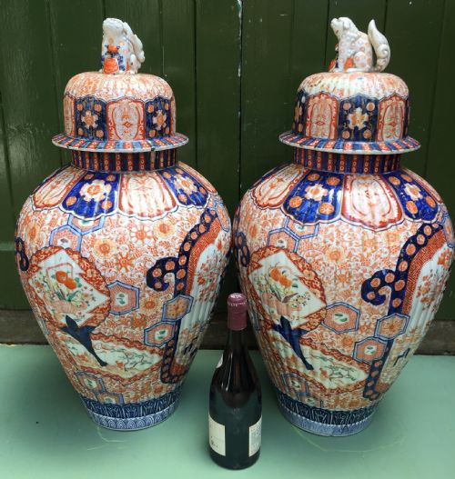 fig 1. Superbly decorated pair of large C19th Japanese Imari porcelain vases.