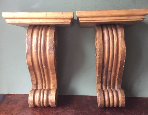 fig 1. Useful pair of decorative mid C19th giltwood corbel display brackets of classical design.