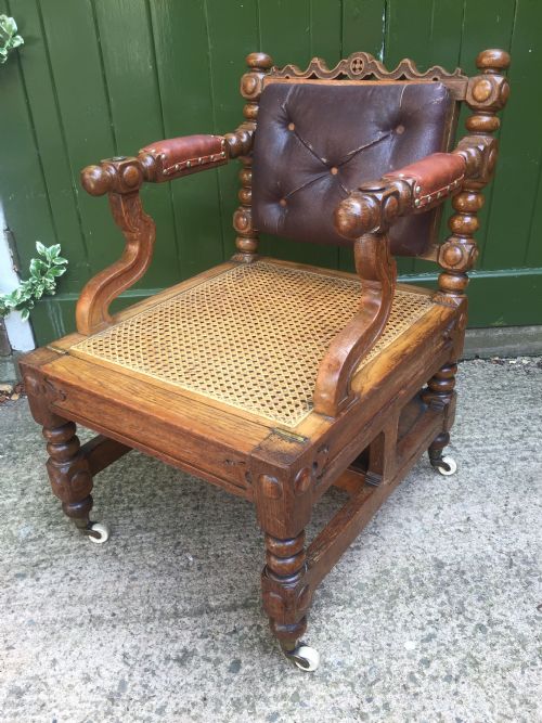EARLY C19TH 'METAMORPHIC' OAK LIBRARY ARMCHAIR STEPS IN THE MANNER OF RICHARD HICKS BRIDGENS - ADDITIONAL PHOTO 21