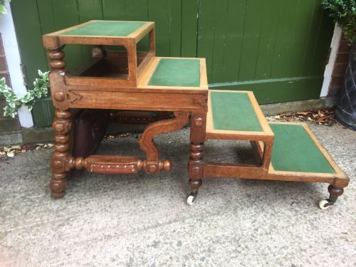EARLY C19TH 'METAMORPHIC' OAK LIBRARY ARMCHAIR STEPS IN THE MANNER OF RICHARD HICKS BRIDGENS - ADDITIONAL PHOTO 22