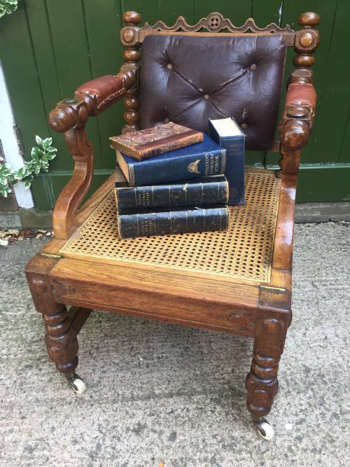 EARLY C19TH 'METAMORPHIC' OAK LIBRARY ARMCHAIR STEPS IN THE MANNER OF RICHARD HICKS BRIDGENS - ADDITIONAL PHOTO 1