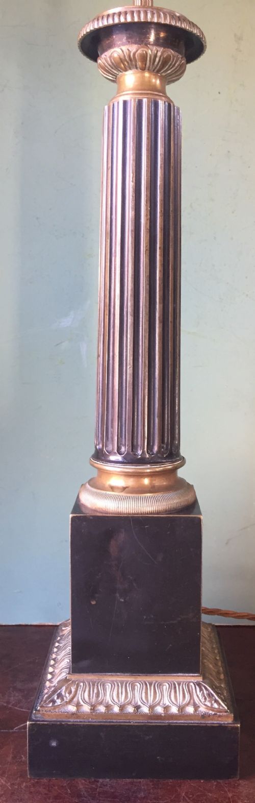 Late C19th French Empire Style Gilt-brass and Tole-peinte Table Lamp by Hadrot, Paris.