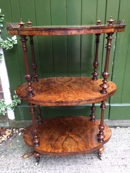 fig 1. Mid C19th Victorian period burr walnut 3-tier 'whatnot' or etagere 