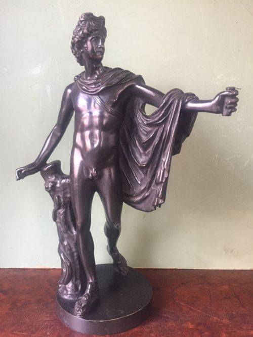 Late C19th Italian Bronze 'Grand Tour' Souvenir Reduction Sculpture, After the Antique, of "Apollo Belvedere" .