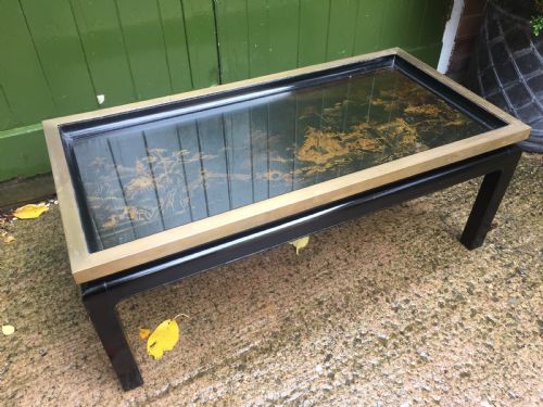 fig 1. Chic early C20th Chinese design low reception or coffee table incorporating an C18th Chinoiserie lacquer panel.