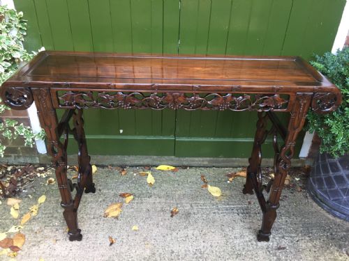 fig 1. Fine quality late C19th Chinese Qing Dynasty carved hardwood scroll-ended 'altar' or console table of elegant proportions.