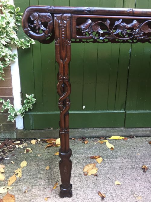 fig 3. Fine quality late C19th Chinese Qing Dynasty carved hardwood scroll-ended 'altar' or console table of elegant proportions.