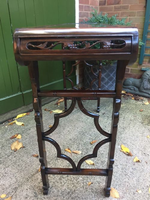 fig 4. Fine quality late C19th Chinese Qing Dynasty carved hardwood scroll-ended 'altar' or console table of elegant proportions.