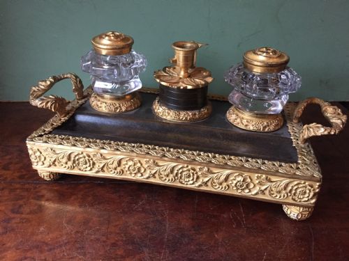 EARLY C19TH FRENCH EMPIRE DESIGN ORMOLUMOUNTED INKSTAND OF OUTSTANDING QUALITY