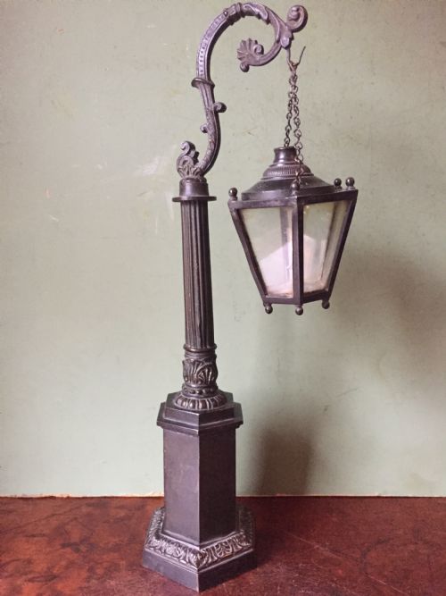 Interesting C19th William IV Period Bronze Desk-top Candle-lamp , Modelled as a Miniature Hanging Lantern or Lamp .