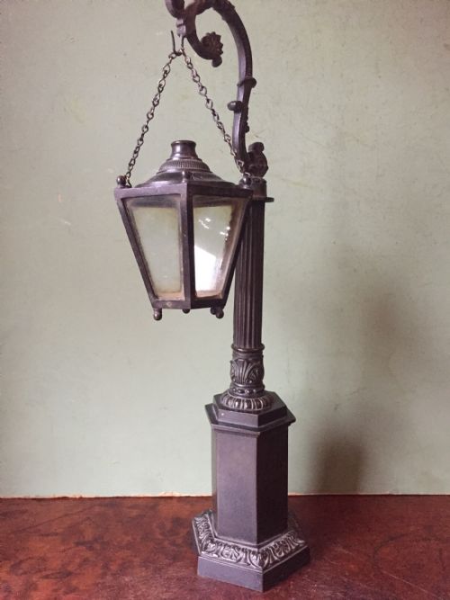 fig 1. Interesting C19th William IV period bronze desk-top candle-lamp , modelled as a miniature hanging lantern or lamp .