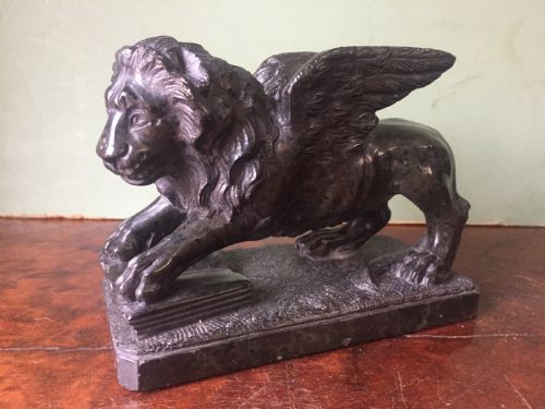 C19th Italian 'Grand Tour' Souvenir Carved Serpentine Marble Sculpture of the Venetian Winged Lion of St.mark .