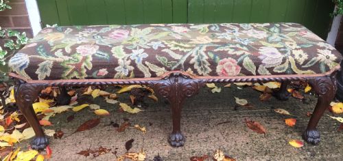 Late C19th George II Period Style Carved Mahogany Stool or Window-seat with Needlework Tapestry Covered Top.