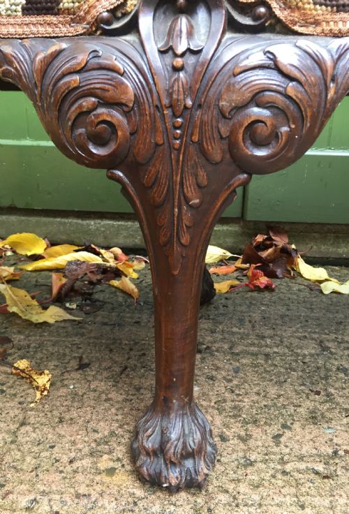 fig 2. Late C19th George II period style carved mahogany stool or window-seat with needlework tapestry covered top.