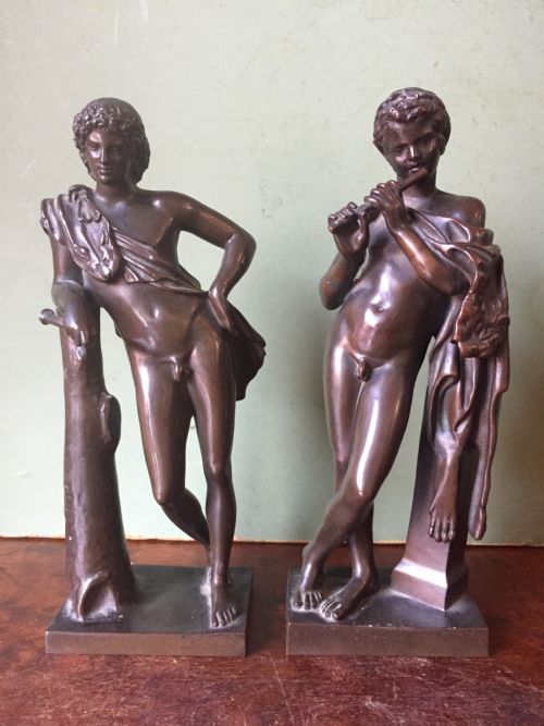 fig 1. Fine pair of C19th 'Grand Tour' souvenir bronze reductions , after the antique , of the Capitoline fauns by Barbedienne.