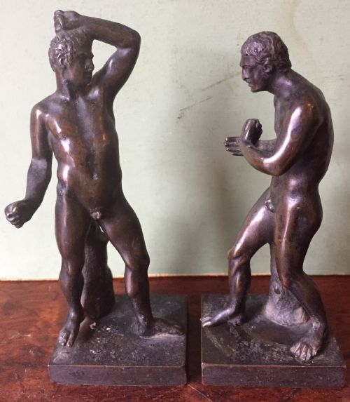 Pair of C19th 'Grand Tour' Souvenir Miniature Bronze Figures of Creugas & Damoxenos After Canova.