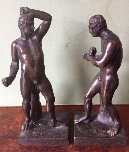 fig 1. Pair of C19th 'Grand Tour' souvenir miniature bronze figures of Creugas & Damoxenos after Canova.
