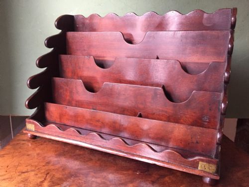 Late C18th/ Early C19th George III Period Brass-bound Mahogany Desk-top ‘Waterfall’ Letter or Stationary Rack .
