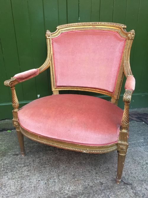 Late C19th French Giltwood Salon Chair of Broad Proportions in the Louis Xvi Period Style.