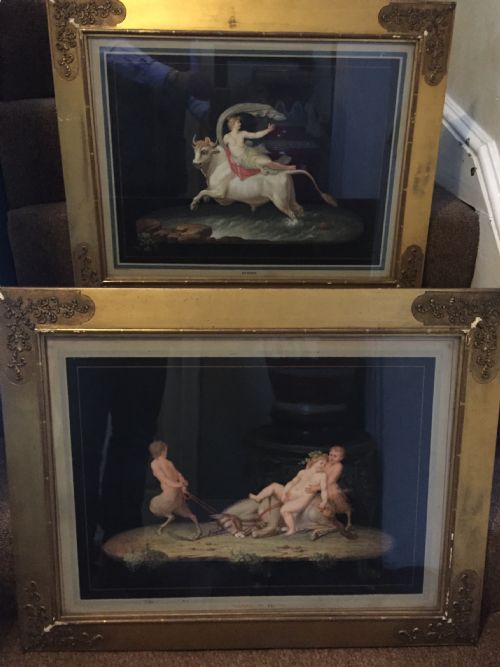 Pair of Early C19th Italian Gouache Paintings in Gilt Frames After Guilio Romano Attributed to Michelangelo Maestri .