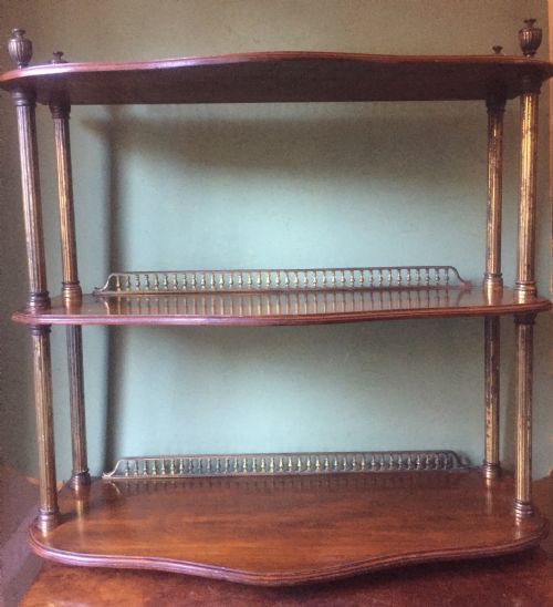 Set of Late C19th Walnut and Brass-mounted Shelves in the Manner of James Shoolbred & Co., London.