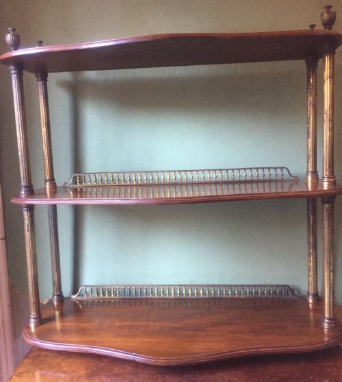 fig 1. Set of late C19th walnut and brass-mounted shelves in the manner of James Shoolbred & Co., London.