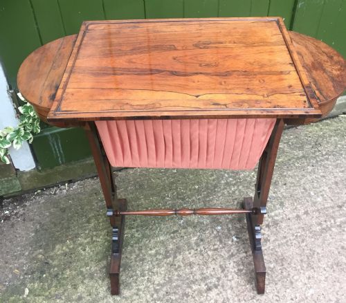 fig 1. Elegant early C19th George IV period rosewood sewing or work table of Gillows design.