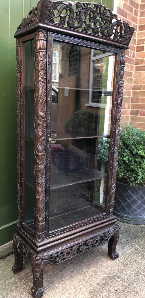 Late C19th Chinese Qing Dynasty Carved Hardwood Display Cabinet.