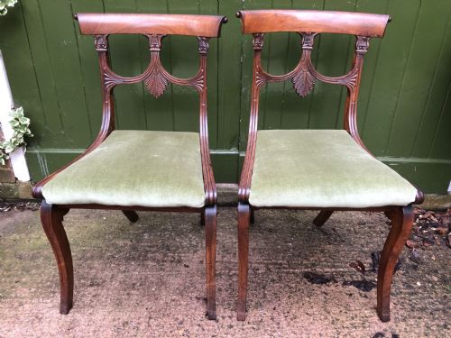 Pair of Early C19th Regency Period Rosewood Side Chairs of Classical Grecian Inspiration.