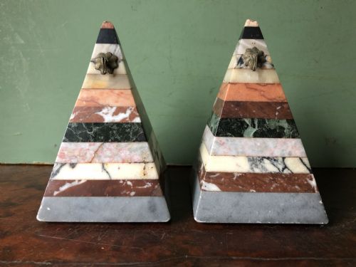 Pair of Mid C19th Italian Specimen Marble Desk-top Paperweights / Pocket-watch Stands of Pyramid Form.