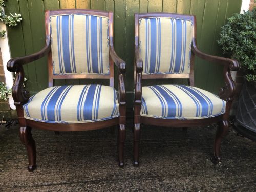 Pair of Early C19th French Charles X Period Mahogany-framed Salon Armchairs.