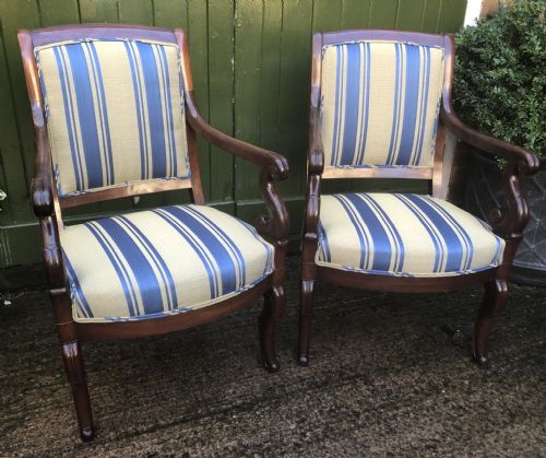 fig 1. Pair of early C19th French Charles X period mahogany-framed salon armchairs.