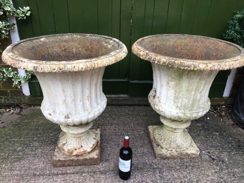 fig 1. Large scale pair of early C19th Regency period cast-iron terrace or garden vases of campana form .