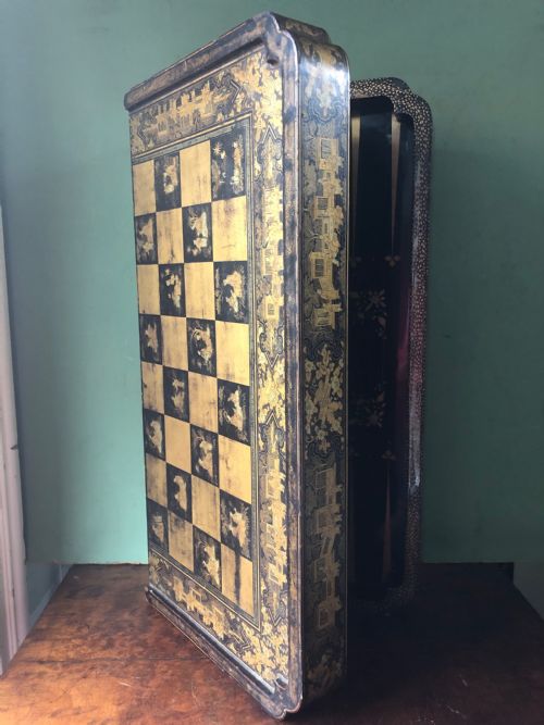 Mid C19th Chinese Export Lacquer Hinged and Folding Games Board/box .