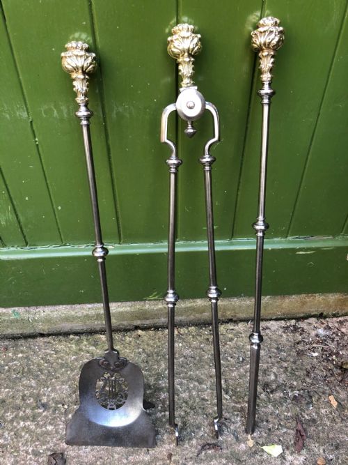 Superb Quality Set of 3 Early C19th Regency Period Steel and Brass Fire-irons or Tools .
