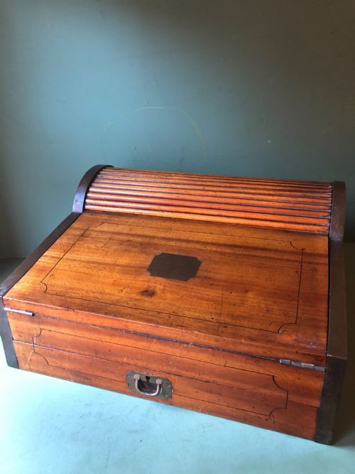 fig 2. C19th Chinese Export trade camphor wood brass-bound military campaign writing box .