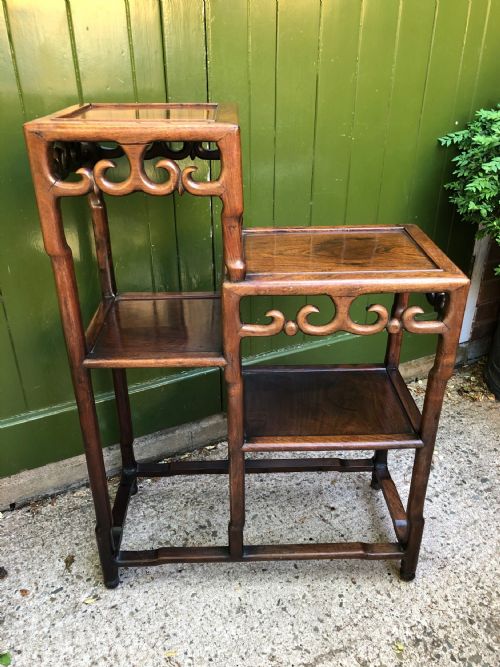 Late C19th Chinese Qing Dynasty Carved Hardwood Display Stand of Asymmetrical Design.