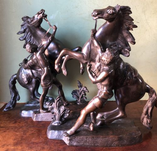 Pair of Mid C19th French Bronze Reduction Sculptures of  ‘The Marly Horses’