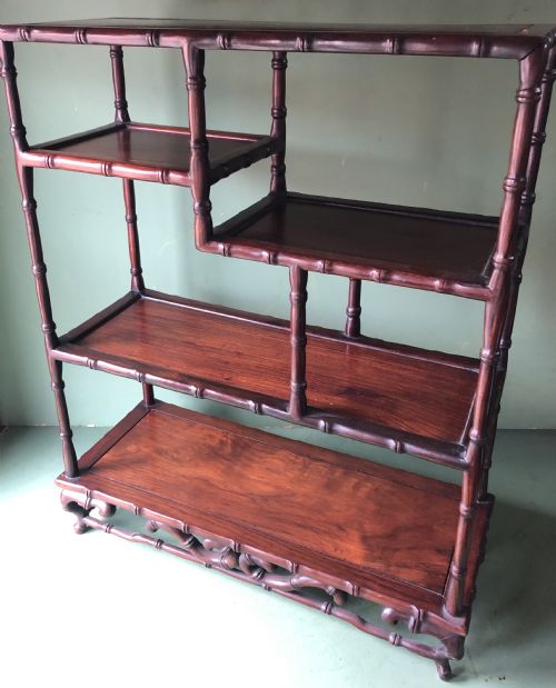 Set of Early C20th Chinese Hardwood Table-top Carved Hardwood Display Shelves.
