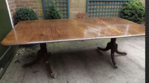 Fine Early C19th Regency Period Mahogany Twin-pillar Dining Table.