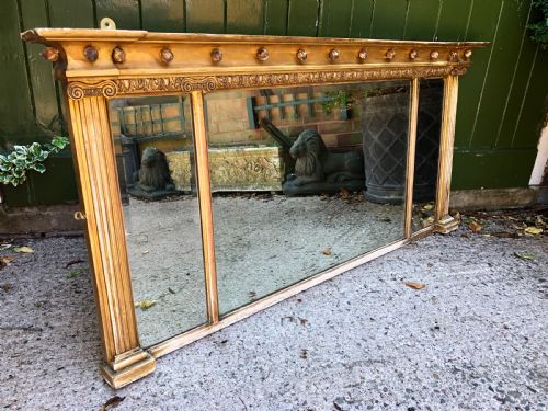 Early C19th Regency Period Carved Giltwood 3-Plate Overmantel Mirror.

