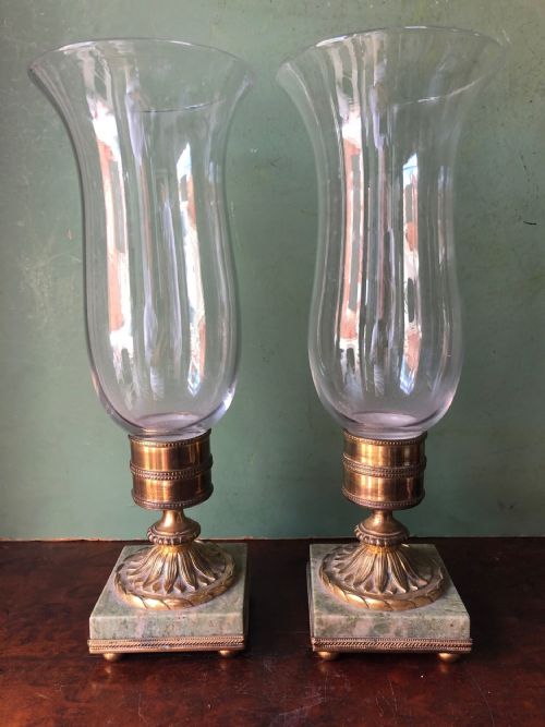 fig 1. Pair of mid C19th French gilt-brass and marble based photophores glass candlelamps .
