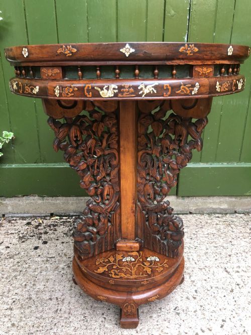 fig 1. C19th Chinese hardwood circular occasional table with ivory and boxwood inlay.
