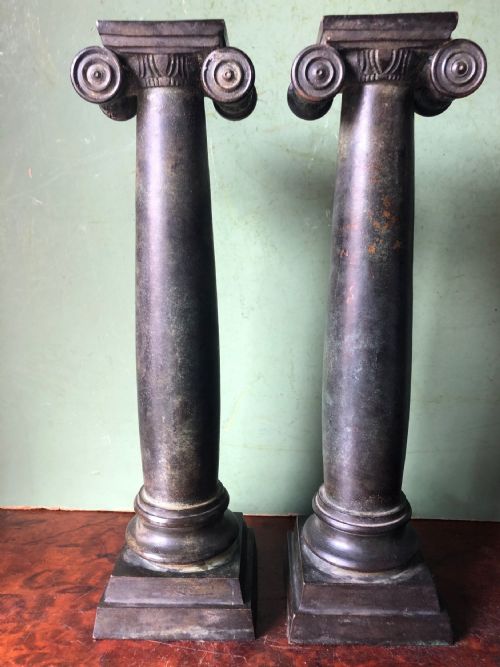 fig 1. Pair of late C19th bronze classical column candlesticks.