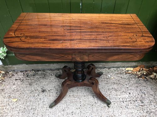 fig 2. Early C19th Regency period mahogany and ebony string-inlaid fold-over card or games table .